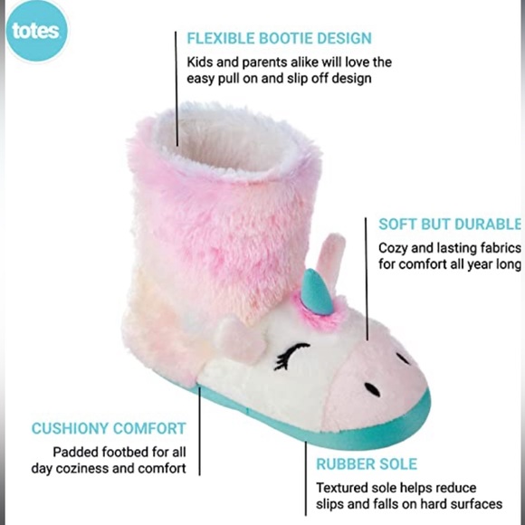 NWOT Totes Toasties Unicorn Girl Slippers - Picture 9 of 9
